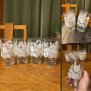 Vintage White Rose Lace Juice Glass Set Vintage Floral Lace Drinking Glass Set